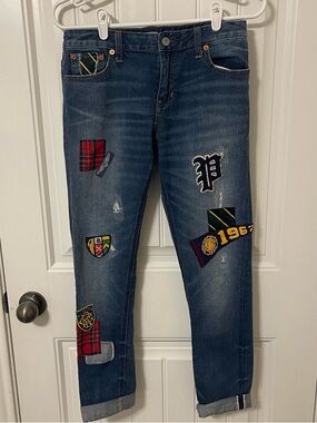Polo Ralph Lauren Girls 16 Blue Patchwork Jemma Super Skinny Jeans